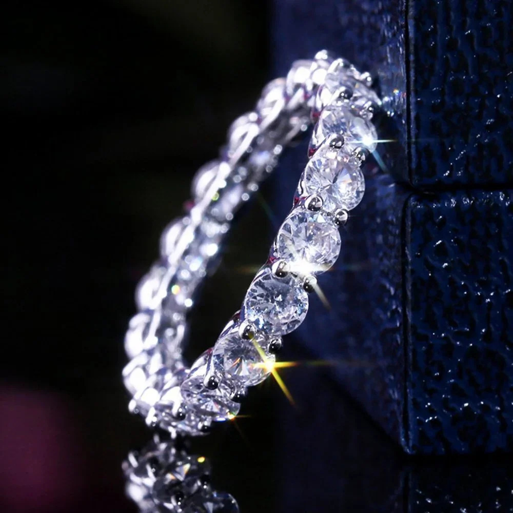 💝925 Sterling Silver Plated Clear CZ Eternity Wedding/Engagement Ring,UNVN12108